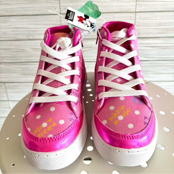 🆕 Disney Ltd Ed. Hot Pink Minnie Mouse Bow Icon Zip-Side High-Top Sneakers - Picture 5 of 14